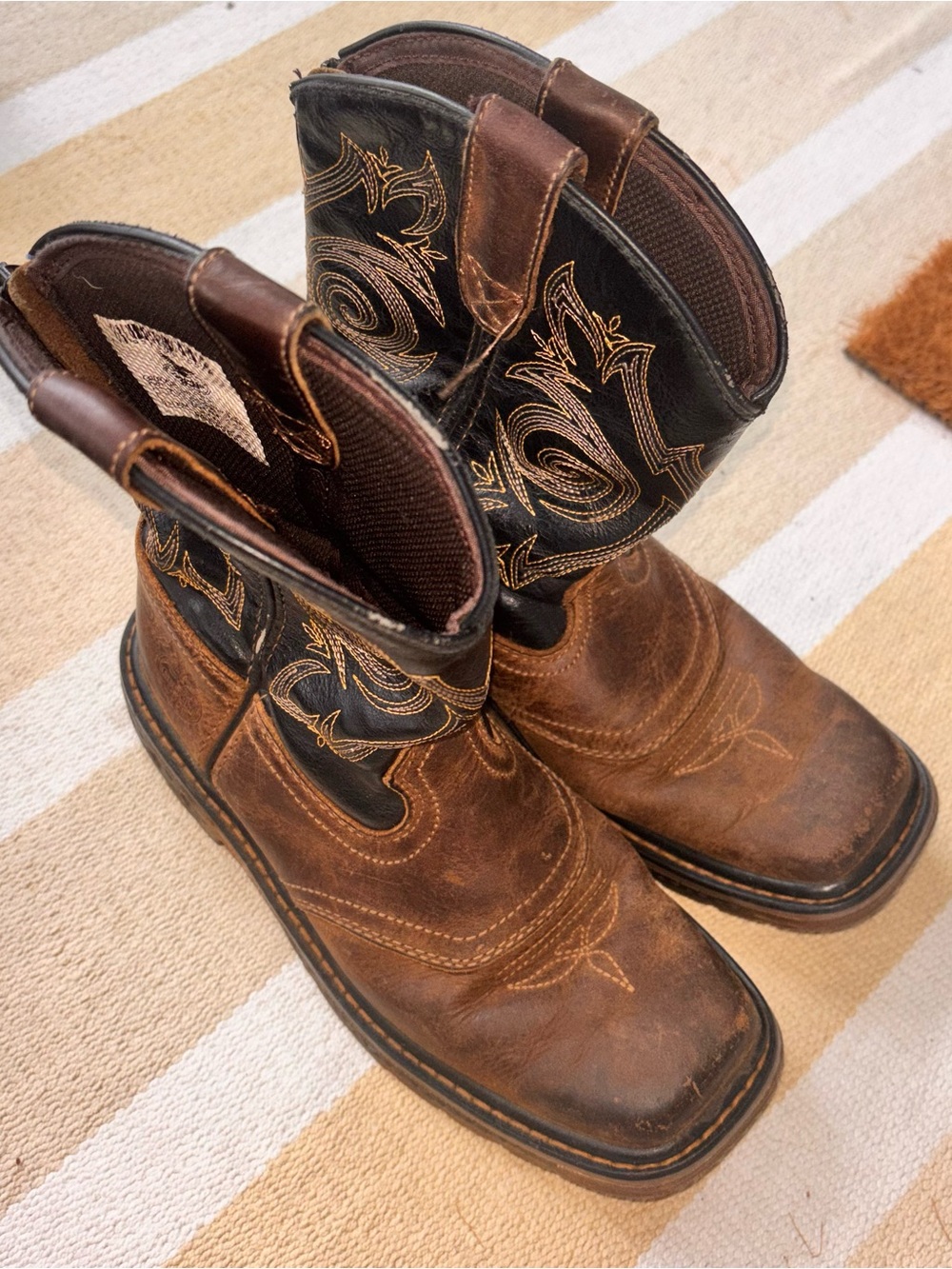 Georgia Boot Carbo Tex Brown Leather Western Work Boots Black Embroidered Shaft